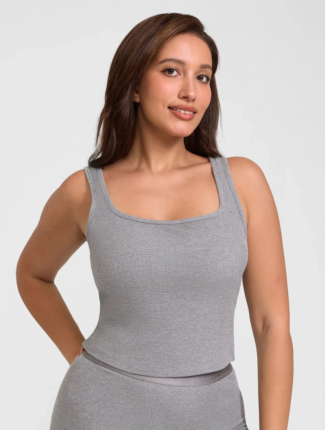 Square Neck Ribbed Tank - HeyShape
