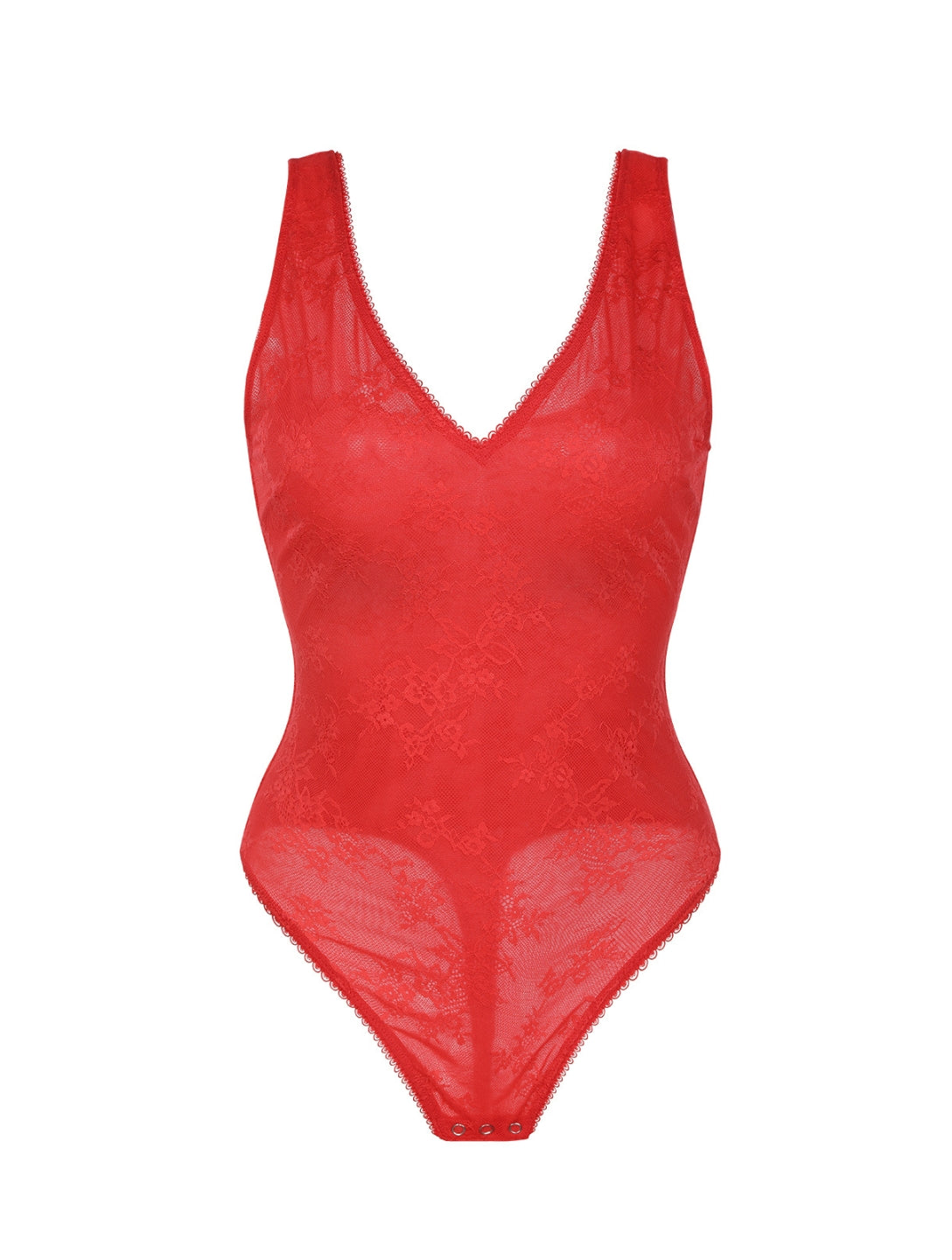 V-Neck Laced Thong Bodysuit - HeyShape