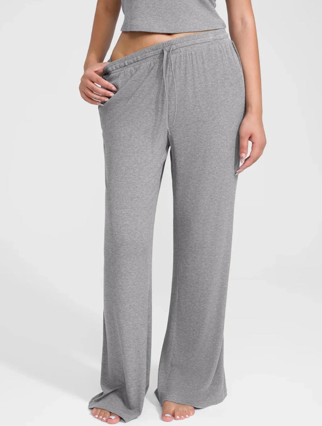 Wide Leg Ribbed Lounge Pants - HeyShape