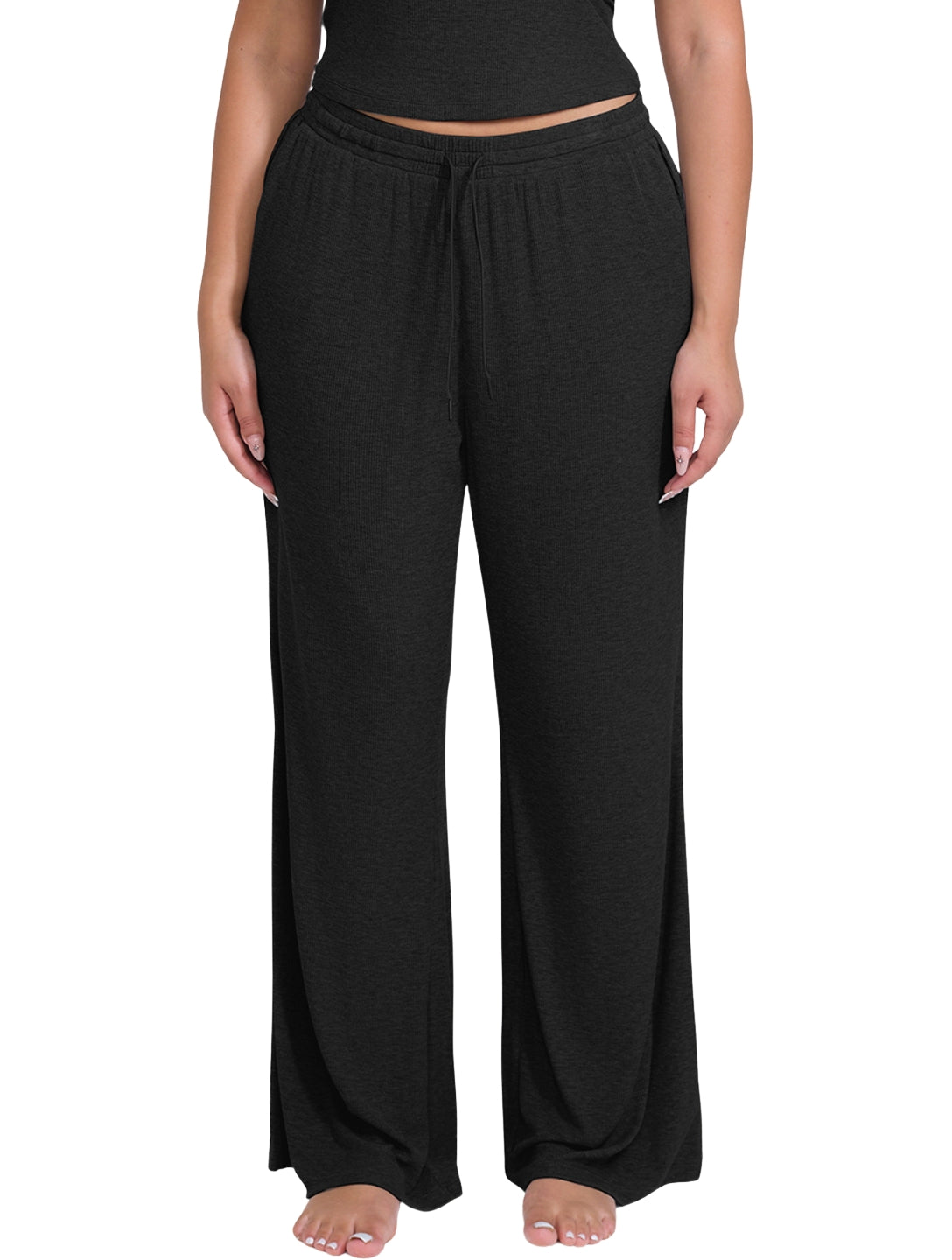 Wide Leg Ribbed Lounge Pants - HeyShape