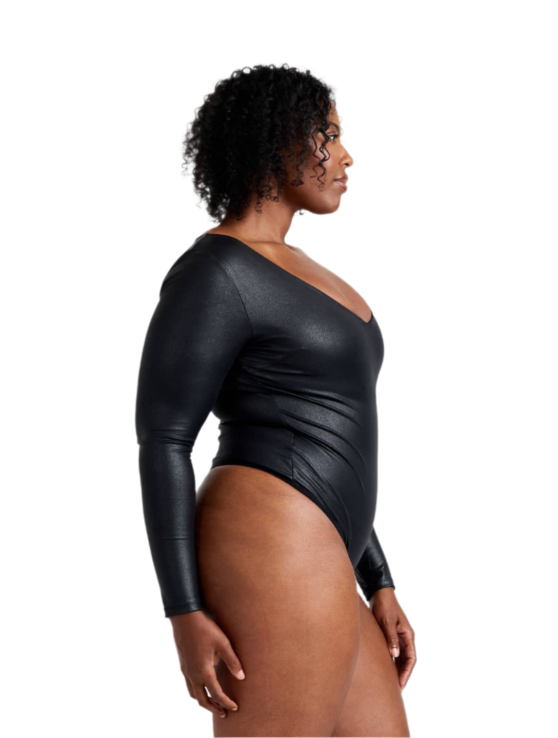 Leather Look Long Sleeve Bodysuit - HeyShape