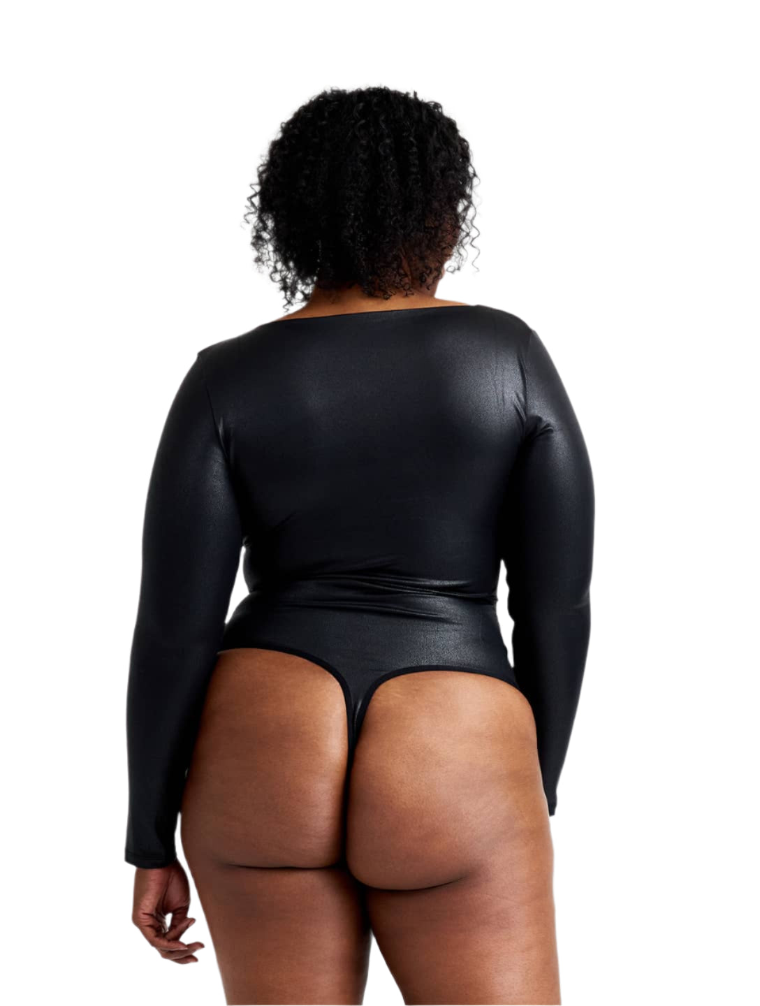 Leather Look Long Sleeve Bodysuit - HeyShape