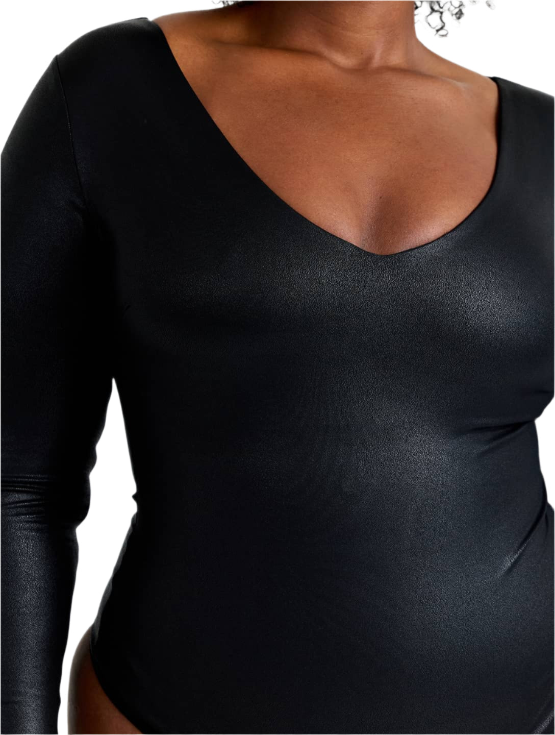Leather Look Long Sleeve Bodysuit - HeyShape