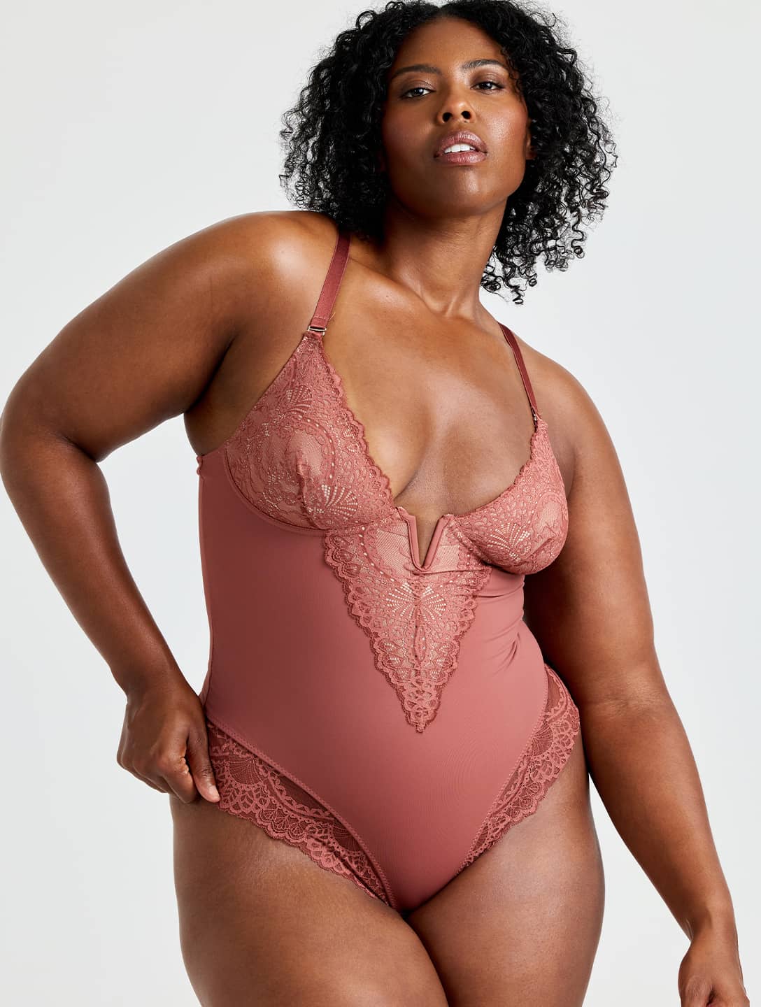 V-Neck Half Laced Bodysuit - HeyShape
